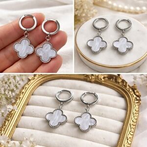 Mother of Pearl Clover Hoop Earrings | Chic Minimal Luxe 🤍